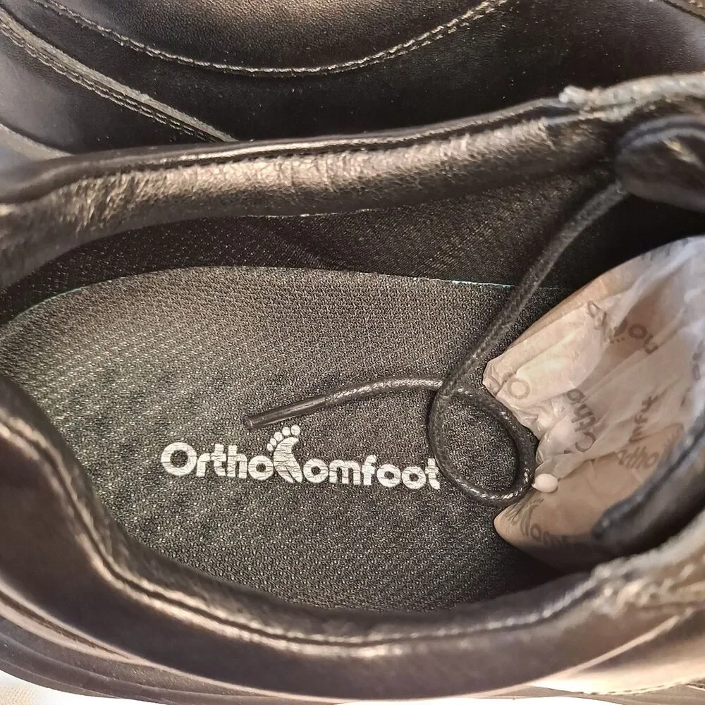 Orthocomfoot Walking Dress Oxfords Men's Sz 47 (US 13) Black Leather Hiking